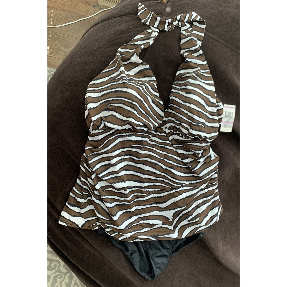 New INC Swimsuit One 1 piece Zebra Size 22W NWT (J36) 0224